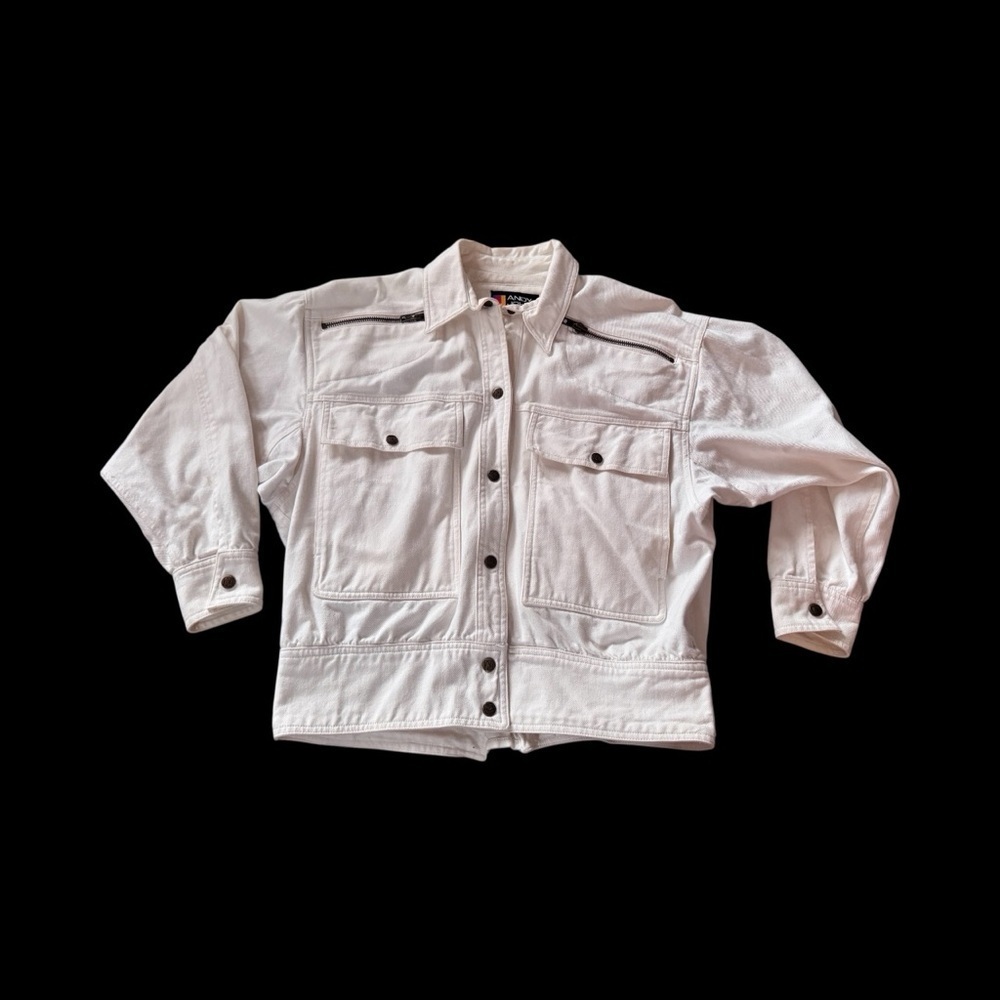 Vintage 80s Andy Johns Denim Jacket Cream Color Size Medium